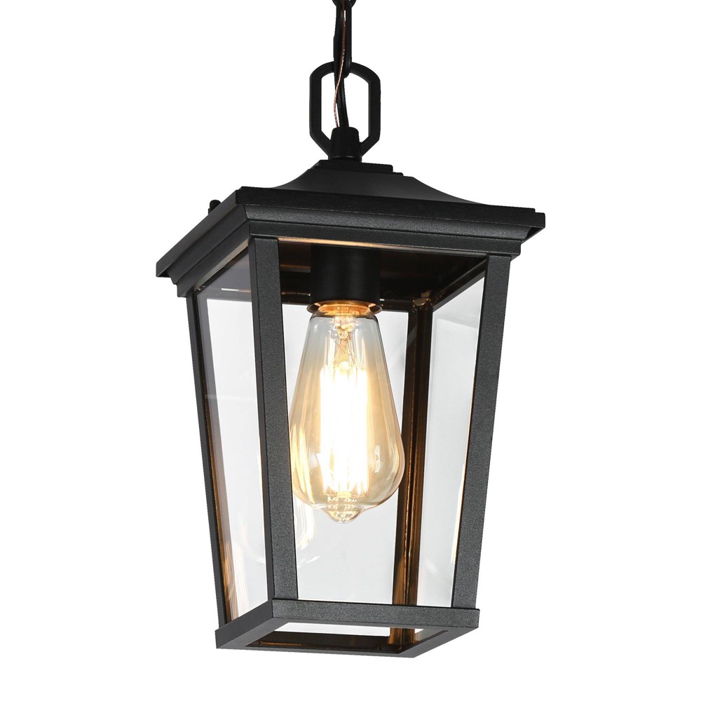 LNC 12.5" Square Cage Modern Outdoor Pendant Lamp Matte Black