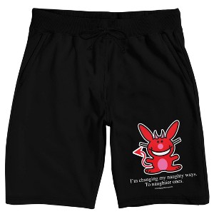 It's Happy Bunny I'm Changing My Naughty Ways. To Naughtier Ones Men's Black Sleep Pajama Shorts - 1 of 4