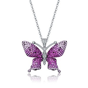 Guili Sterling Silver with Rhodium and Black Plated Ruby Cubic Zirconia Butterfly Pendant, A Bold and Elegant Design, A Must-Have Accessory - 1 of 3