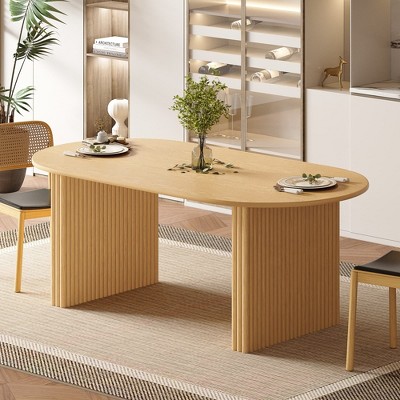 Wooakway 30"H Modern Wood Dining Table Kitchen Table Conference Table Gaming Table with Double Pedestal Black/Natural Wood
