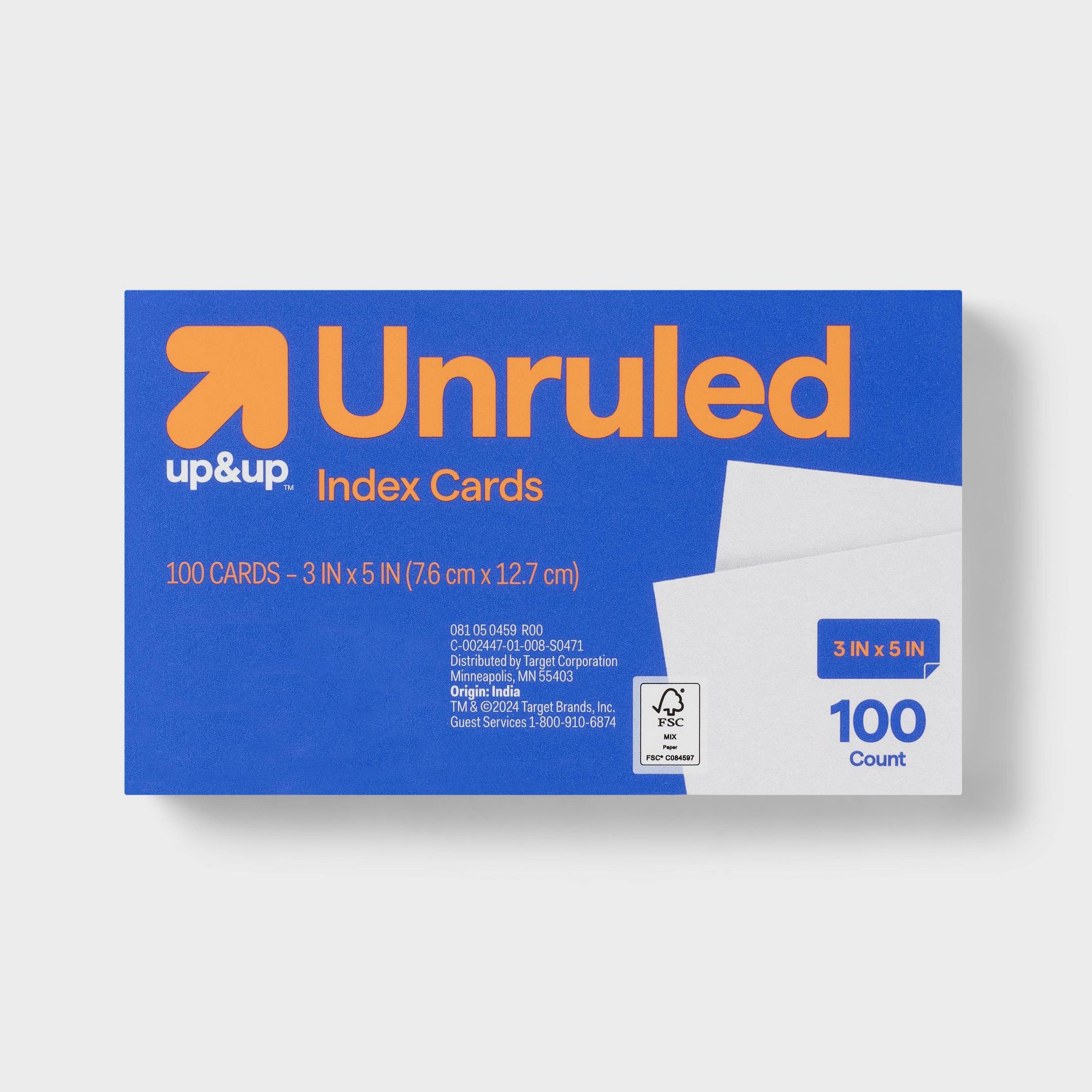 100ct 3" x 5" Unruled Index Cards White - up&up™: Paper Basics, 110 Paper Weight, Uncoated, 3x5 Card Indexing