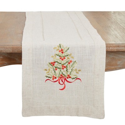 Saro Lifestyle Holiday Table Runner With Christmas Tree Embroidery : Target