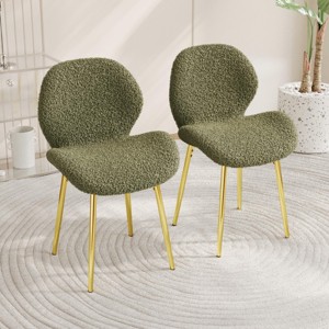 SEVOBAL Dining Chairs Set of 2 Modern Minimalist Teddy Velvet Chairs with Gold Metal Legs and Comfortable Backrest, Green, 20.4"*15.51"*33.27" - 1 of 4