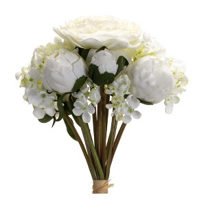Peony And Hydrangea Bouquet Set Of 6 White Polyester Design With 16.5 Inch Height For Floral Displays By Melrose - 1 of 3