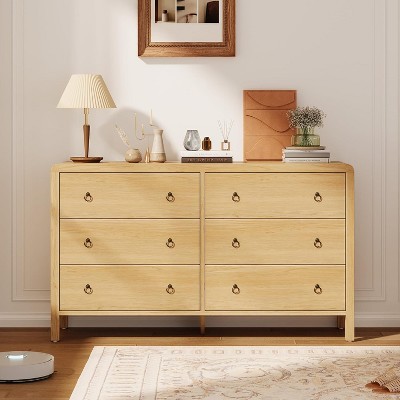 Acekool Rounded Corner Dresser, 6 Drawer Closet Dresser Storage Cabinet for Bedroom, Living Room, Hallway, Office
