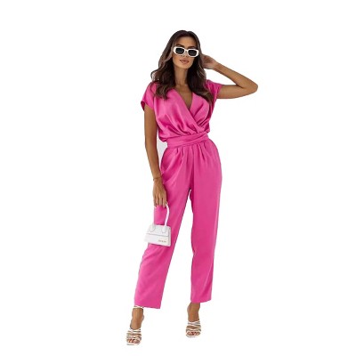 Womens Cap Sleeve Jumpsuits V Neck Faux Wrap Jumpsuits Waist Tie Jumpsuits Highwaist Ankle Length Jumpsuits Airports Outftis