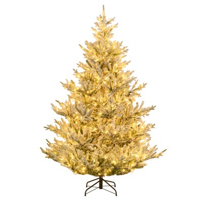 Tangkula Pre-Lit Artificial Christmas Tree w/ 1074 Branch Tips 450 White LED Lights