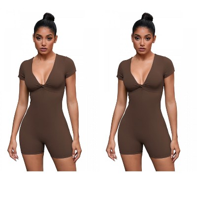 INSPIRE CHIC 2 Pcs Women's Cross Front Tummy Control Slimming Short Sleeves Body Shapers