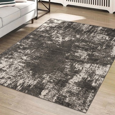 Dark Gray Abstract Easy Care Synthetic Area Rug