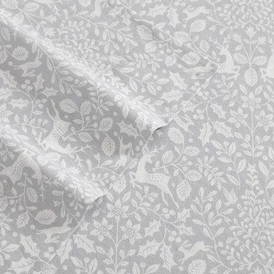 Deer Dance Grey Cotton Flannel Queen Sheet Set