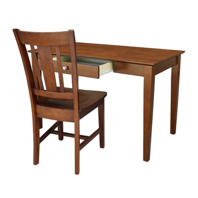 Elegant Espresso Solid Wood Desk and Chair Set with Spacious Drawer