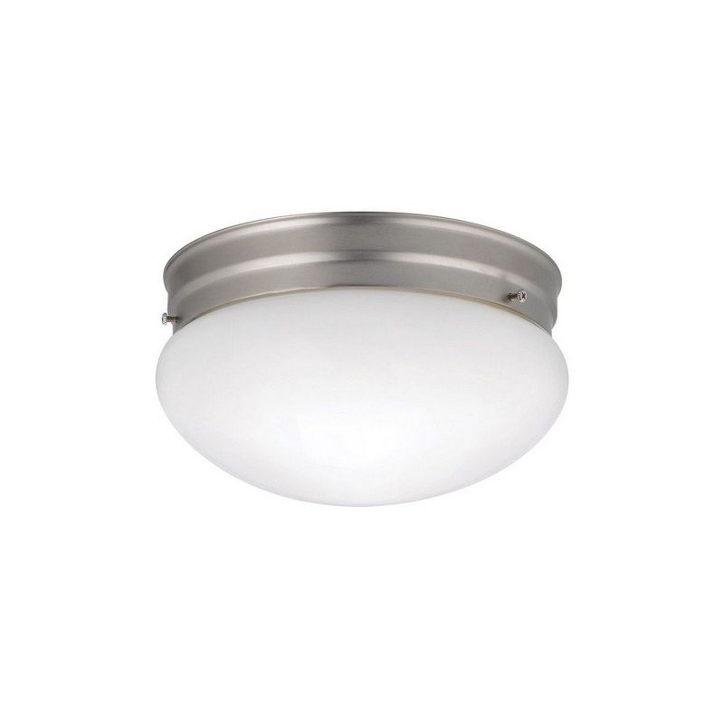 Ceiling Space 9" 2 Light Flush Mount with White Globe in Brushed Nickel, 1 of 2
