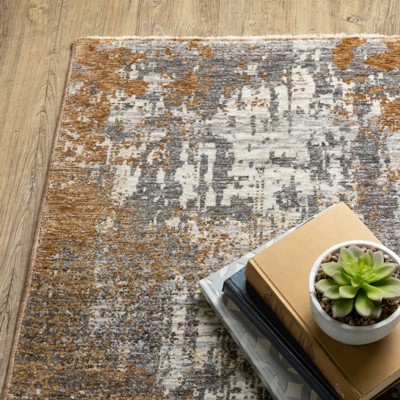 Hayden Gray and Rust Abstract Synthetic 3'3" x 5' Area Rug
