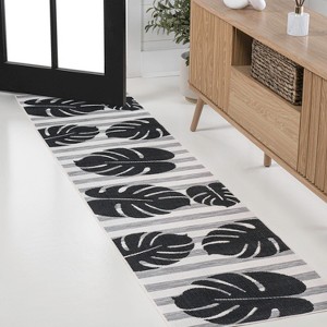 JONATHAN Y Allison Classic Beach Stripe and Monstera Leaf Indoor/Outdoor Area Rug - 1 of 4