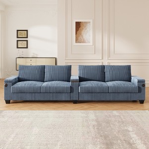 Merax 4-Seater Corduroy Sofa Couch with USB Charging Ports, Flip-Top Cup Holders & Hidden Arm Storage - 1 of 4