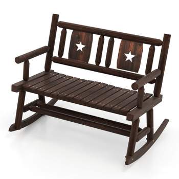 Costway 1/2 PCS Patio Rocking Bench Carbonized Wood Double Rocker Chair with Ergonomic Seat Rustic