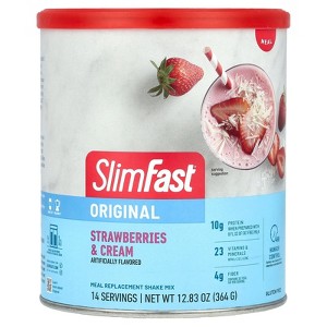 SlimFast Meal Replacement Powder, Original Strawberries & Cream, Weight Loss Shake Mix, 10g of Protein, 14 Servings - 1 of 2