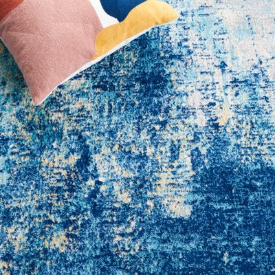 Ivory and Aqua Abstract Hand-Knotted Synthetic Rug, 4' x 6'