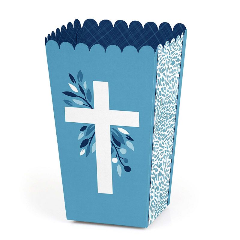 Big Dot of Happiness Blue Elegant Cross - Boy Religious Party Favor Popcorn Treat Boxes - Set of 12, 1 of 6