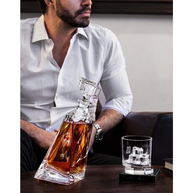JoyJolt Atlas Crystal Modern Whiskey Decanter – 22 oz Small Liquor Decanter with Stopper, 5 of 8