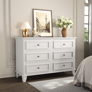 coucehta 6 Drawer Dresser, Wooden Storage Chest of Drawers with Exquisite Metal Handles, Large Wide Dresser TV Stand, Modern Drawer Organizer - 1 of 4