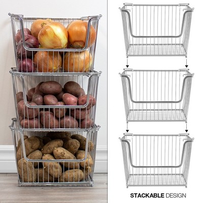 Sorbus 6 Pack Stackable Metal Storage Basket Set - Organizers for Home, Kitchen Pantry, Bathroom, Laundry and more (Silver)