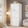 Armoire Wardrobe Closet Wooden Wardrobe Cabinet with 3 Drawers Hanging Rod 2 Doors Clothing Storage Cabinet Large Capacity Storage - 4 of 4