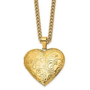 Chisel Stainless Steel Polished Yellow IP-plated Heart Locket on a 24" Curb Chain Necklace - 1 of 3