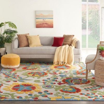 Ivory and Multicolor Floral Synthetic Rectangular Rug 12' x 15'