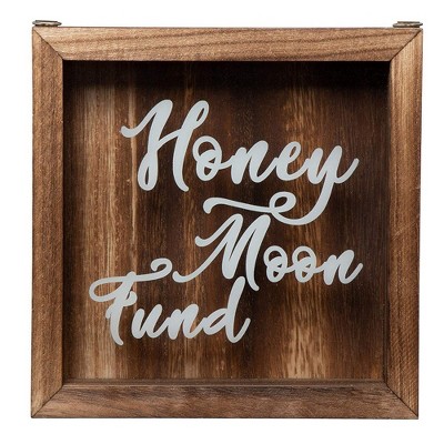 Wooden Honeymoon Fund Shadow Box Bank, Adult Piggy Bank, Money Saving Bank, for Travel Vacation Honeymoon Fund, 7.1" x 7.1"