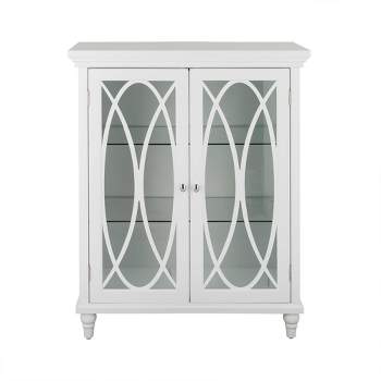 32" High Florence Double Door Floor Cabinet with Two Adjustable Tempered Glass Shelves White - Teamson Home