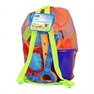 Beach Toys- 18pc Sand Set with Sifter, Rake, 4 Tools, 10 Molds Mesh Bag - 1 of 4