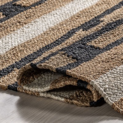 Handmade Rectangular Black and Beige Jute Striped Area Rug 8' x 10'