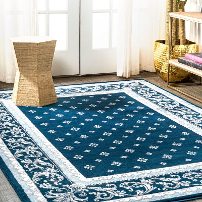 Acanthus Medallion French Border Navy/Blue Synthetic Area Rug 3x5