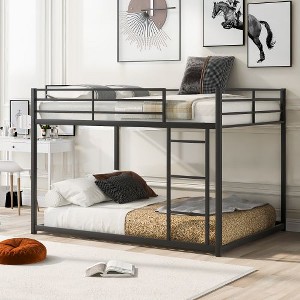 Kumasinova Modern Full-Over-Full Bunk Bed, Low Bunk Metal Bed Frame with Built-In Ladder, Full-Length Guardrails for Small Bedrooms/Family Spaces - 1 of 4