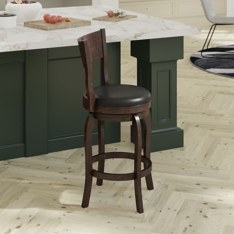 Emma and Oliver Classic Pub Style Swivel Wooden Barstool with Padded Faux Leather Seat, 5 of 12