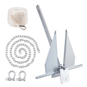 VEVOR Fluke Style Anchor Kit, 13 LBS Hot-Dipped Galvanized Steel Fluke Anchor with 7.9' Chain, 101' Rope and Two 0.4" Shackles, Marine Boat Anchor - 1 of 4