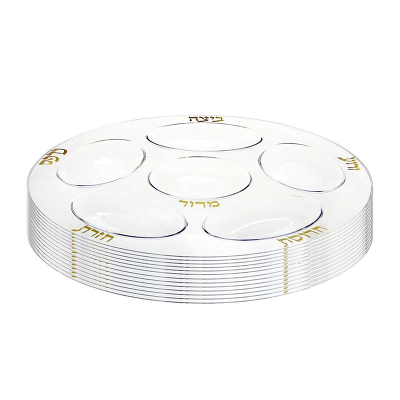 Smarty Had A Party 12" Clear with Gold Round Section Tray Disposable Plastic Seder Plates (24 Plates), 2 of 3