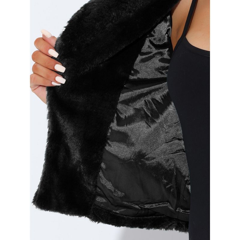 Allegra K Women's Autumn Winter Cropped Notch Lapel Faux Fur Fluffy Jacket, 6 of 8