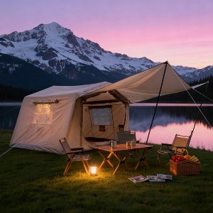 BAOURE 10.5 ft x 8.2 ft Inflatable Camping Tent with Extended Awning, 4-6 Person Blow Up Hot Tent with Stove Jack, 4-Season Waterproof Glamping Tent - 1 of 4