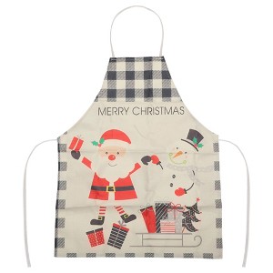 Unique Bargains Christmas Aprons Linen Beige White Black Red Gray 21.65"x26.77" 1 Pcs - 1 of 4