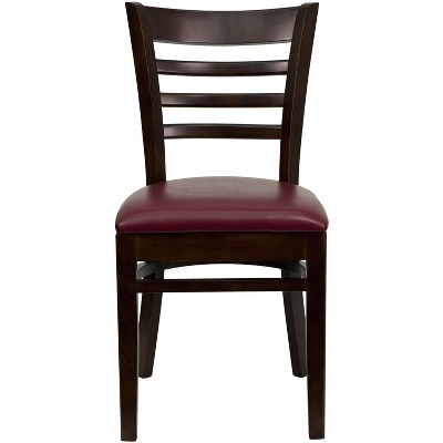 Walnut Wood Ladderback Dining Chairs with Burgundy Upholstered Seats, Set of 2