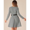 Allegra K Women's Houndstooth Plaid Round Neck Long Sleeves Belt Pockets A-Line Dress - 3 of 4