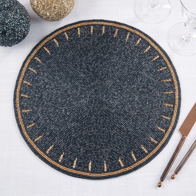 Navy Blue Beaded Round Placemats Set of 4