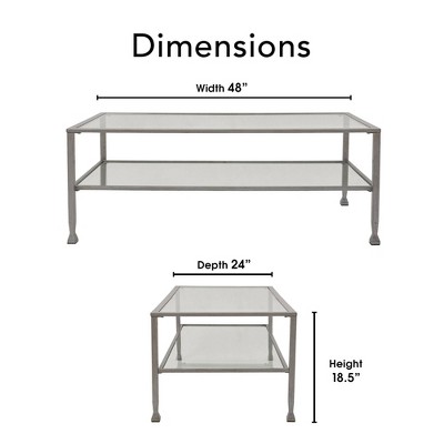Maddox Rectangular Silver Glass and Metal Coffee Table