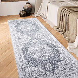 Washable Area Rug, Non-Slip Floral Carpet, Retro Floor Mat for Kitchen, Bathroom, Living Room, Bedroom, Entryway & Hallways - 1 of 4