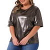 Agnes Orinda Women's Plus Size Metallic Round Neck Short Sleeve Summer Carnival Party Blouses - 2 of 4