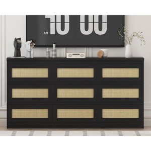 Dresser for Bedroom, Rattan 9 Drawer Dresser for Closet, Double Wood Dressers & Chest of Drawers for Living Room, Entryway, Hallway - 1 of 4