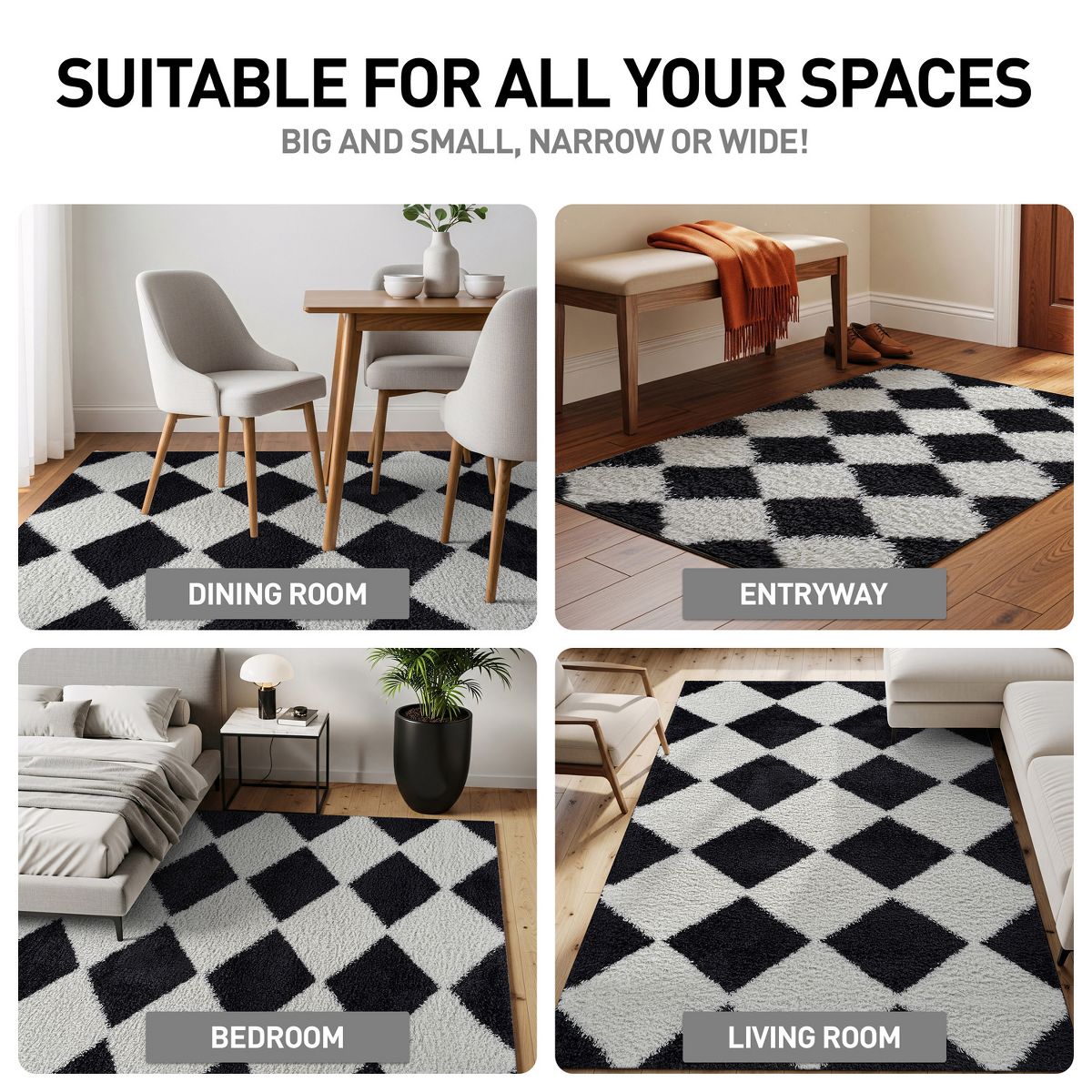 World Rug Gallery Diamond Wave Shag Rug – Cozy Feel for Living Room, Bedroom, or Entryway – Anthracite Dark Gray – Medium Pile - thumbnail 4
