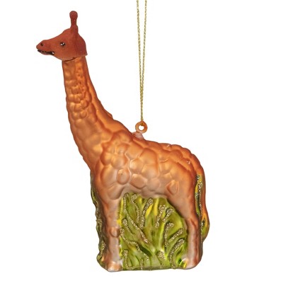 Northlight 5" Orange Giraffe and Green Grass Glass Christmas Ornament